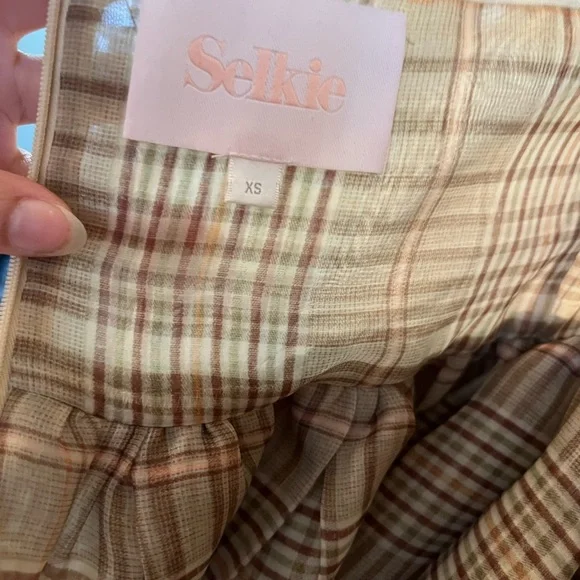 Selkie Plaid Mini Dress in Brown and Cream - Picture 3 of 3